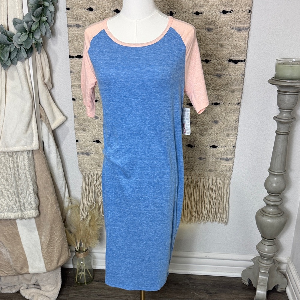 NWT LuLaRoe Julia Blue and Pink Midi t shirt  Dress size S